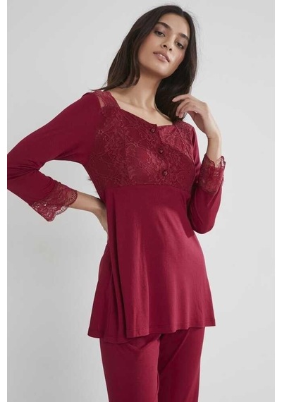 Pierre Cardin Kadın Penye Dantelli Pijama Takımı 1241 Bordo 001