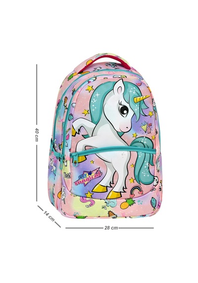 Yeşil Unicorn Desenli Kız İlkokul Sırt Çantası + Beslenme Çantası 2306 Açık Mor