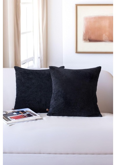 İskandinav Bohem 2 Li Teddy Puffy Kırlent Kılıfı 43x43 Cm Siyah Genel