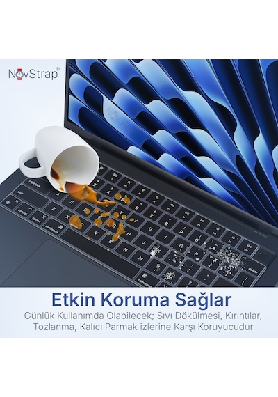 Novstrap Apple Uyumlu MacBook Pro 13 İnc M1 M2 A2338 A2289 A2251 İle Uyumlu Türkçe Q Siyah Klavye Koruyucu Kılıf