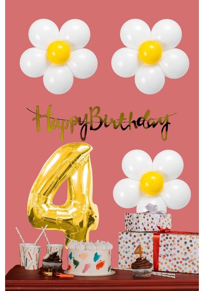 4 Yaş Papatya Temalı Beyaz Sarı Papatya Balon Gold Rakam Gold Banner Doğum Günü Seti Çok Renkli