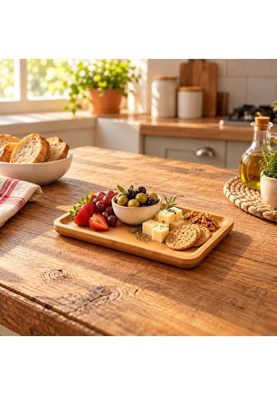 Emmy 18 Cm Dikdörtgen Bambu Sunum Tabağı Kahvaltılık Servis Tabağı Çok Renkli