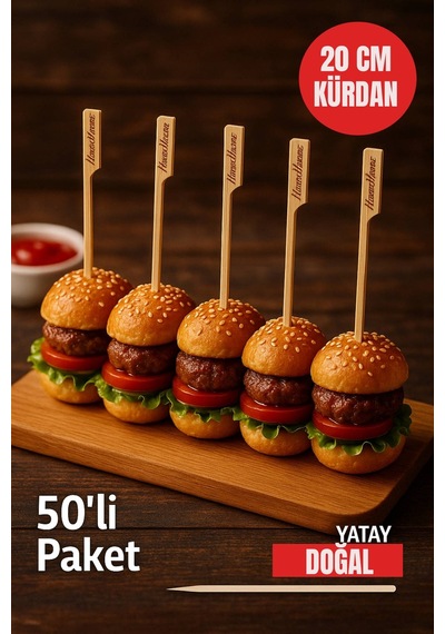 50 Li Paket 20 Cm Bambu Sunum Kürdanı Kanape, Kokteyl, Mini Hamburger, Atıştırmalık Kürdan