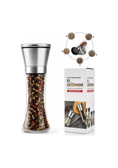 İbico İ22-412 Hand Grinder Tuz Ve Baharat Öğütücü - Büyük Boy Cam Hazneli Krom Kaplama Kapaklı
