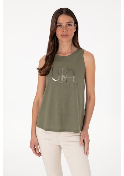 U.S. Polo Assn. Kadın Koyu Haki Kolsuz Bisiklet Yaka Tişört 50305609-VR111