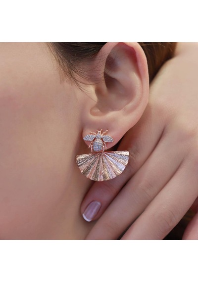 Arı Rose Gold Kaplama Gümüş Küpe Gümüş