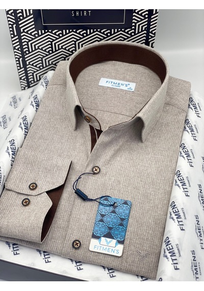 Klasik Uzun Kol Keten Cotton Hediye Kutulu Erkek Gömlek Fs-001261 - Bej-1759