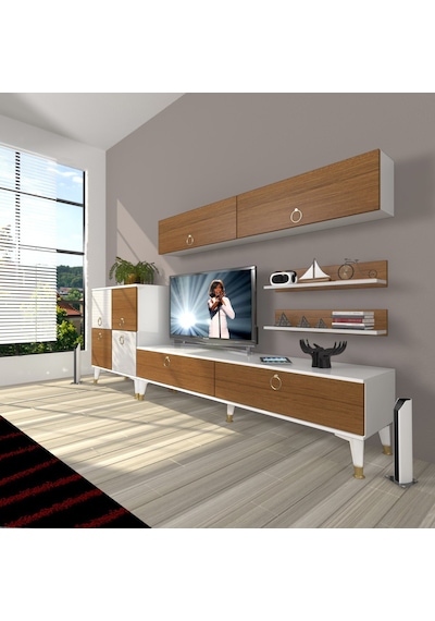 Decoraktiv Eko 6y Mdf Std Gold Tv Ünitesi Tv Sehpası Beyaz - Ceviz