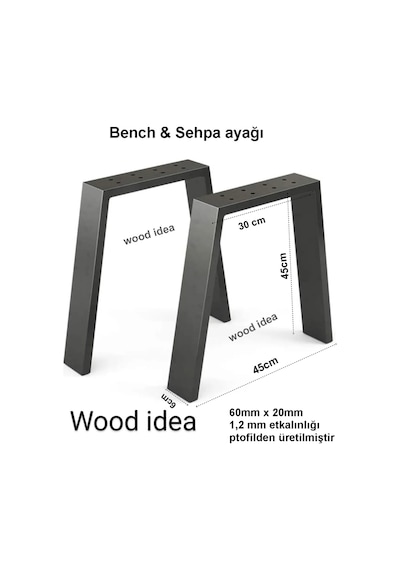 Wood İdea 45 Cm Metal Bench-bank-sehpa-orta Sehpa Ayağı 2 Adet Ay
