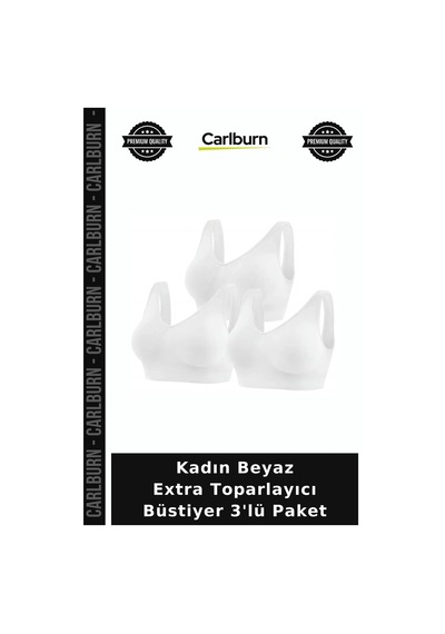 Carlburn Özel Üretim Kadın Beyaz Extra Toparlayıcı Büstiyer 3'lü Paket Destekli Kalın Askılı Konforlu Beyaz-3