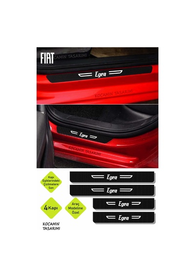 Egea Yazılı Karbon Kapı Eşiği Fiat Egea İçin Siyah Dekoratif 2 Ön 2 Arka Kapı Koruyucu Set Fiat Egea