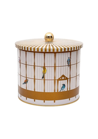 Bird Cage Desenli Topuz Kulplu Yuvarlak Metal Saklama Kabı 17.5 x 15.5 CM 3.5 L Çok Renkli