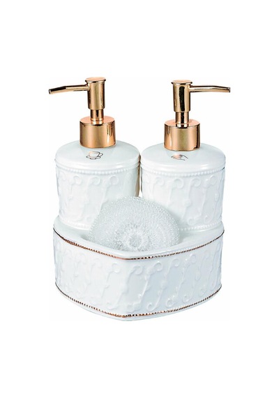 Mundo Porselen Sıvı Sabunluk Seti-2x300 Ml Kalpli Beyaz