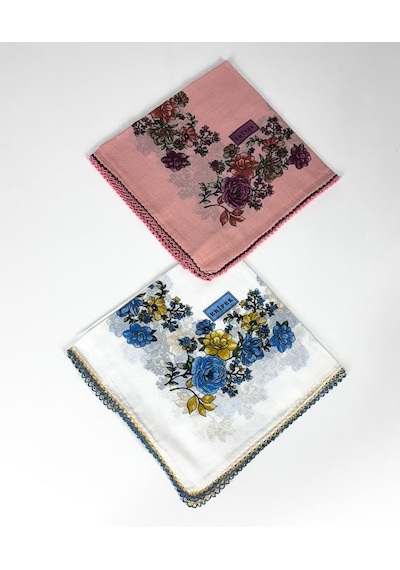 Eripek 2'li Paket Oyalı % 100 Pamuk Tülbent 6805 Beyaz-Pembe