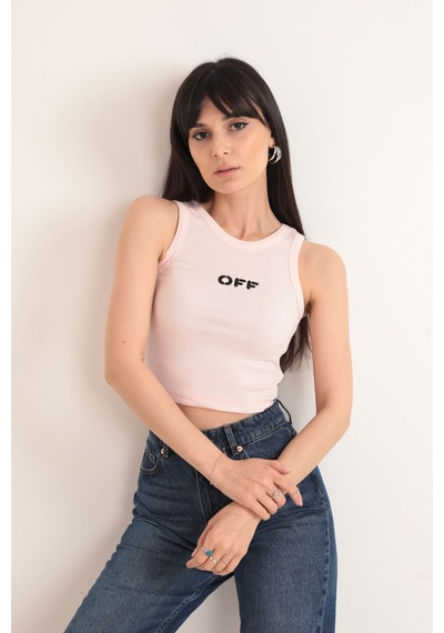 Duygudan Off Nakış Detaylı Fitilli Crop Bluz Pudra - Pembe Çok Renkli