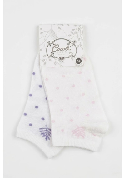 Cocole Socks Kız Bebek Patik Çorabı 2 Li Set Pamuklu Beyaz Zemin Üzeri Lila & Pudra Pembe Puantiye Y Çok Renkli