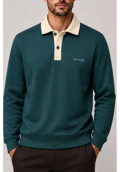 Redline Snap Erkek Regular Fit Düğmeli Kışlık Sweatshirt Nefti