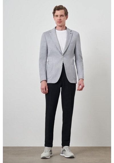 Morven Erkek Gri Örme Desenli Slim Fit Mono Yaka Ceket 25ms002024100 Gri
