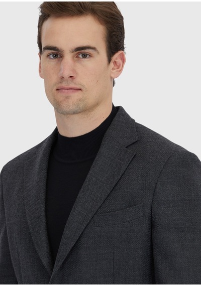 Ramsey Antrasit Desenli Zeroweight Slim Fit %100 Yün Ceket