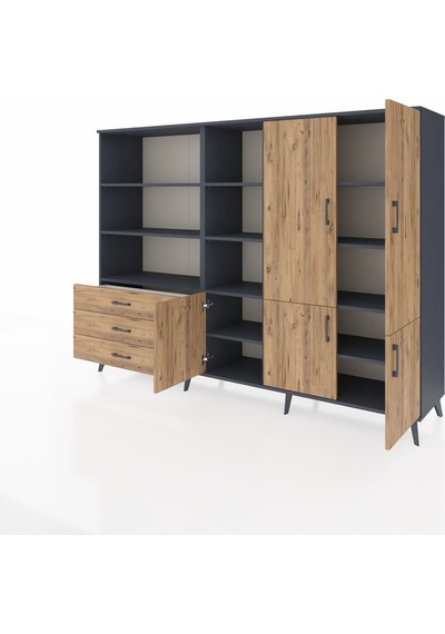 Hyperion Dolap 11 Raflı 3 Çekmeceli 5 Kapaklı 220x44x163 Antrasit Antrasit-çam