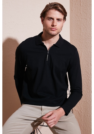 Buratti Pamuklu Slim Fit Yarım Fermuarlı Polo Yaka Erkek Sweat 5903010 Siyah