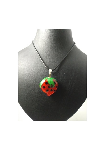 Balıkhediyelikfoto Handmade El Yapimi Murano Cam Kolye-Çilek Modeli Altın