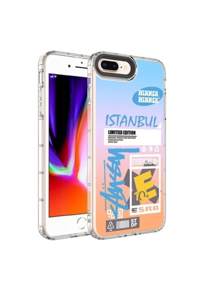 Apple Uyumlu iPhone 8 Plus Kılıf Kamera Korumalı Renkli Desenli Sert Silikon Zore Korn Kapak NO1
