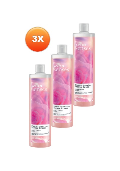 Avon Senses L'amour Sunrise Gül ve Amber Kokulu Krem Duş Jeli 3 x 500 ML
