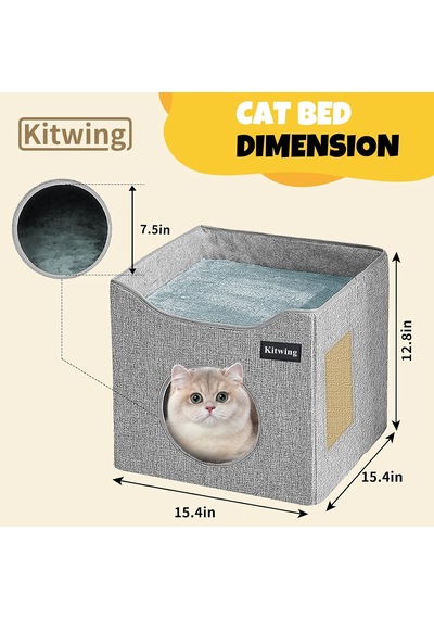 İç Mekan Kedileri İçin Kedi Yatağı, Katlanabilir Kedi Hideaway Çift Katlı Kedi Evi, Çizik Plakalı Kedi Evi, Ç