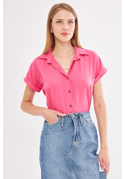 Armonika Kadın Pembe Kısa Kol Gömlek Arm-19y001065