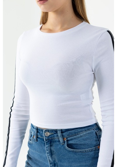 Giysa Kadın Bisiklet Yaka Kolu Biyeli Basic Body Beyaz - Ms0001276 Beyaz
