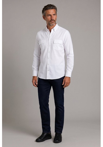 Bisse Beyaz Regular Fit Pamuk Düğmeli Paşa Yaka Gömlek Gmok3ps224002 D01 Bisse Beyaz Regular Fit Pamuk Düğmeli Paşa Yaka Gömlek Gmok3ps224002 D01
