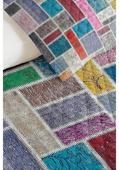 Geometrik Gri Renkli Tek Kişilik Pike - Bohem Patchwork Çok Renkli Mevsimlik Yatak Örtüsü 160x220 Cm Kırçıllı Meşe Örtüsü