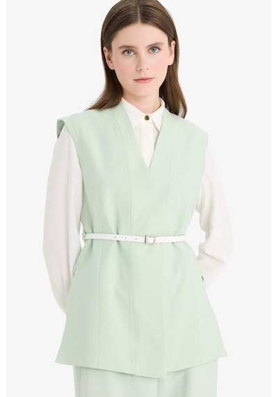Defacto V Yaka Kemerli Twill Tesettür Klasik Yelek F1371ax25smgn1181 Yeşil