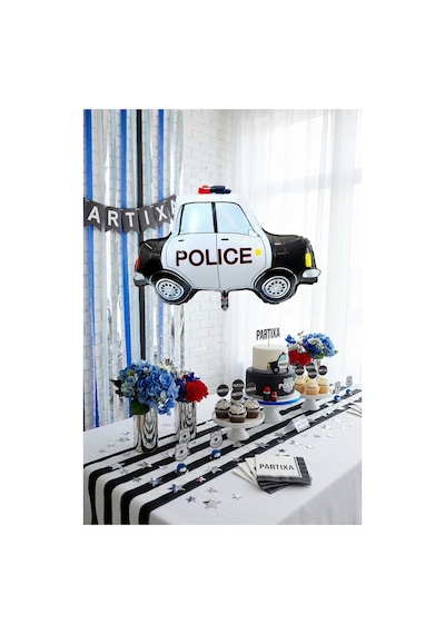 Polis Arabası Folyo Balon 76x59 Cm Polis Temalı Çocuk Doğum Günü Parti Süsü Çok Renkli