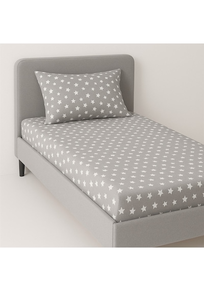 Lionas Desenli 100 X 200 Cm Tek Kişilikgri Yıldız Lastikli Çarşaf Ve Yastık Kılıfı Gri