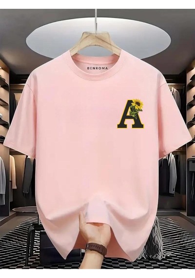 Çiçekli A Baskılı Oversize Tişört Pembe