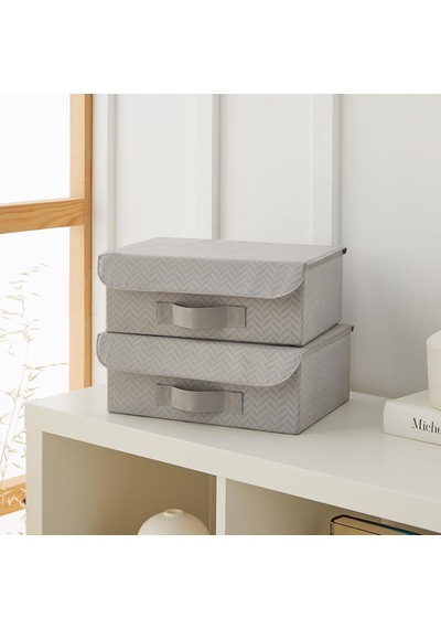 2'li Gri Balıksırtı Kapaklı Kutu Set 30 X 23 X 11 Cm