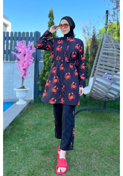 Parasut Tam Kapalı Tesettür Mayo R080 Yengeç Siyah