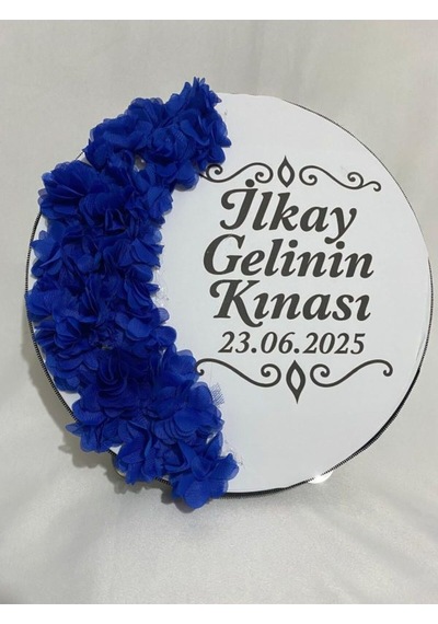 Gelin Tefi 30cm, İsim Ve Tarih Yazılı Yarım Ay Şeklinde Tasarlanmış Düğün Kına Tefi Saks