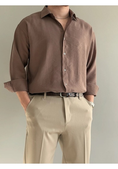 Relaxed Fit Hafif Rahat Modal Kumaş Gömlek Kahverengi