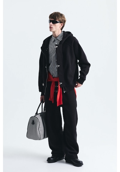 Vamos Oversize Klips Kapama Sweatshirt Takım Siyah