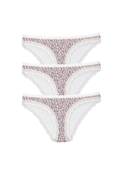 Pemilo Kadın 3'Lü Paket Desenli Bikini Külot Ekru-Ekru-Tek Ebat Ekru