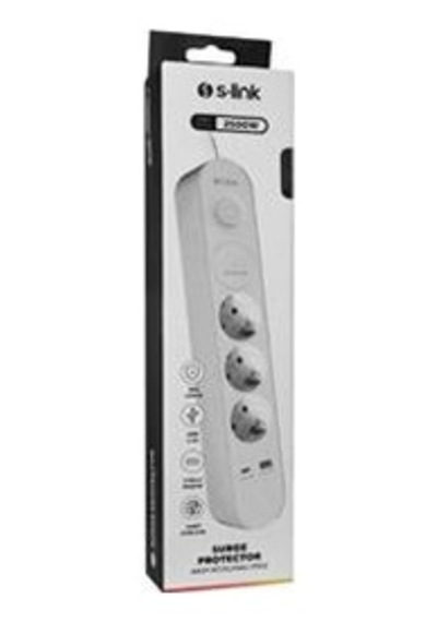 S-link Spg3-pd20 Pd20w H05vv-f 3g1.0mm, 1.5m 3 Lü 306 J Akım Korumalı Beyaz + Gri Priz 0