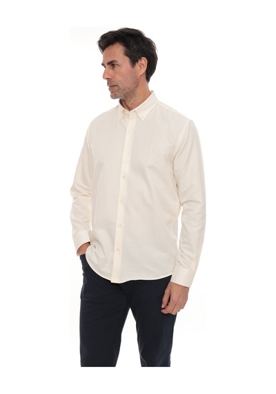 Slim Fit Uzun Kol Pamuklu Hediye Kutulu Kolay Ütülenebilir Erkek Gömlek Fs-002225 - Krem-3167