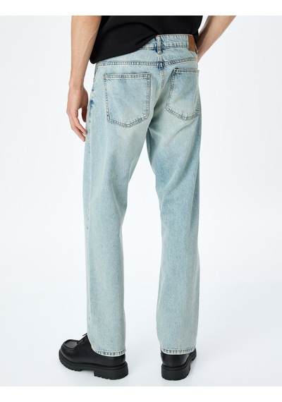 Koton Normal Bel Pamuklu Vintage Straight Fit Kot Pantolon Petrol 5sam40063ıd Petrol