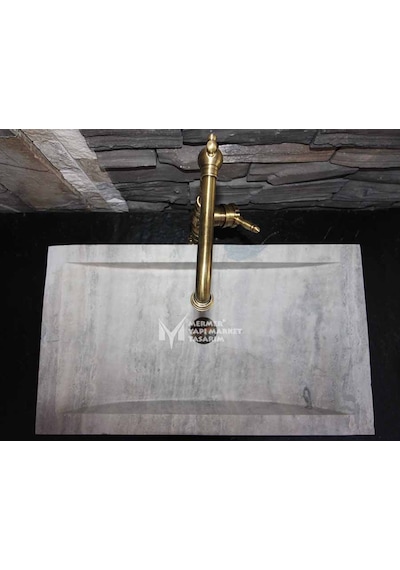 Gümüş Traverten Modern Kare Lavabo