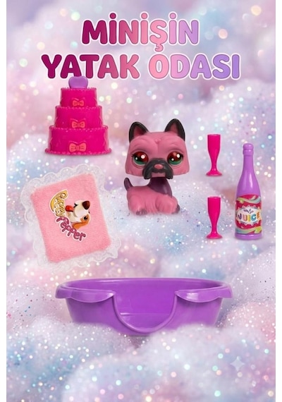 Petclub Sevimli Minişin Yatak Odası Oyun Seti Sevimli Pembe Köpek Ve Eğlenceli Aksesuarlı Kutu Oyuncak