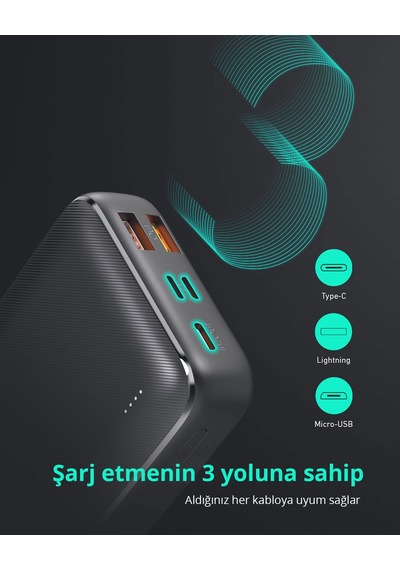 Aukey Pb-n74s-bk 22.5w 20000 Mah Pd Ve Qc 3.0 Destekli Powerbank - Siyah