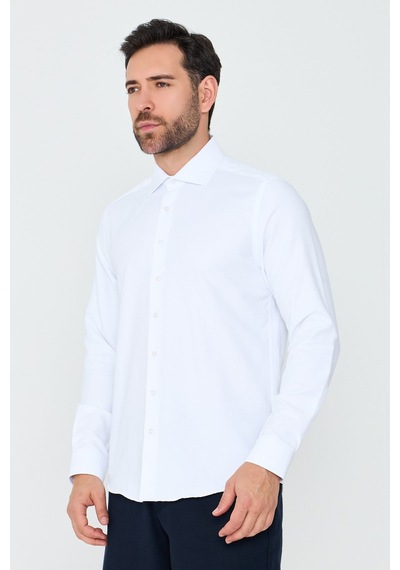 White Stone Beyaz Uzun Kollu Mikro Desenli Dynamic Fit Erkek Gömlek Beyaz-04